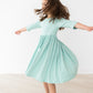 Sage 3/4 Sleeve Pocket Twirl Dress