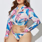 Three-Piece High Waist Print Split Long Sleeve Swimwear
