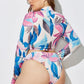 Three-Piece High Waist Print Split Long Sleeve Swimwear