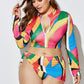 Three-Piece High Waist Print Split Long Sleeve Swimwear