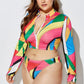 Three-Piece High Waist Print Split Long Sleeve Swimwear