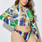 Three-Piece Swimsuit High Waist Print Split Long Sleeve