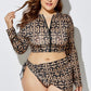 Three-Piece Swimsuit High Waist Print Split Long Sleeve Swimwear