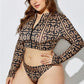 Three-Piece Swimsuit High Waist Print Split Long Sleeve Swimwear
