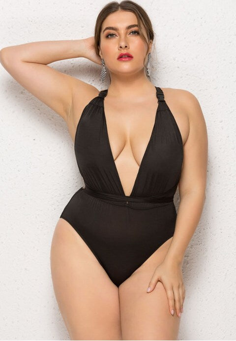 Plus Size deep V-neckline One Piece Swimsuit