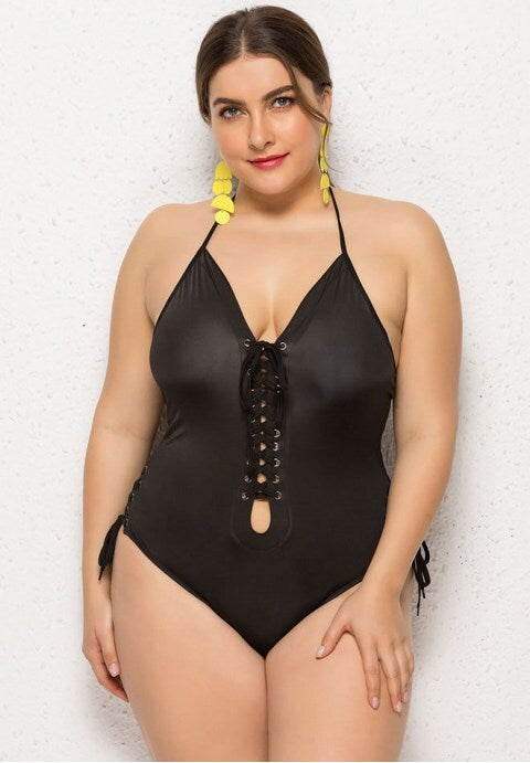 Plus Size Open Back One Piece Swimsuit