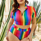 Tonal Stripe High Waist Bikini Set