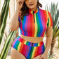 Tonal Stripe High Waist Bikini Set