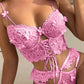 Pink Pearls Small Flower Lace Lingerie Set