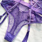 Purple Solid Elegant Embroidered Lace Bodysuit