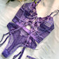 Purple Solid Elegant Embroidered Lace Bodysuit