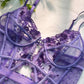 Purple Solid Elegant Embroidered Lace Bodysuit