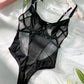 Black Stitching Hollow Halter Neck Sexy Backless Bodysuit