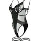 Black Stitching Hollow Halter Neck Sexy Backless Bodysuit