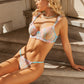 Blue Butterfly Bow Colorful Embroidered Flower Lingerie Set