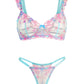Blue Butterfly Bow Colorful Embroidered Flower Lingerie Set