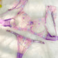 Purple Butterfly Bow Embroidered Flower Lingerie Set