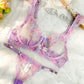 Purple Butterfly Bow Embroidered Flower Lingerie Set