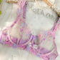 Purple Butterfly Bow Embroidered Flower Lingerie Set