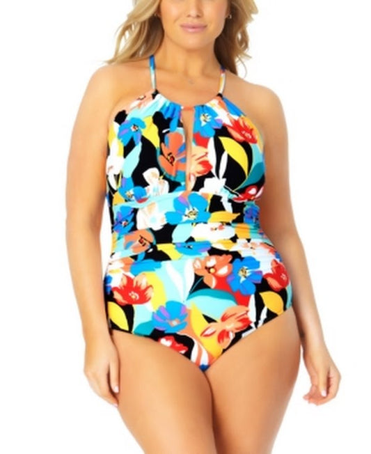 Anne Cole SignatureModern Blooms High-Neck One-Piece, 22W