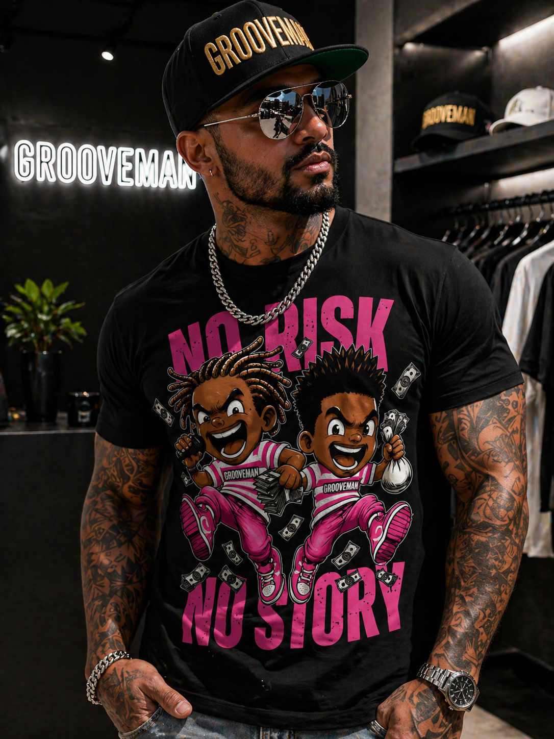 “No Risk No Story” – Grooveman Streetwear Tee (Oversized Fit)