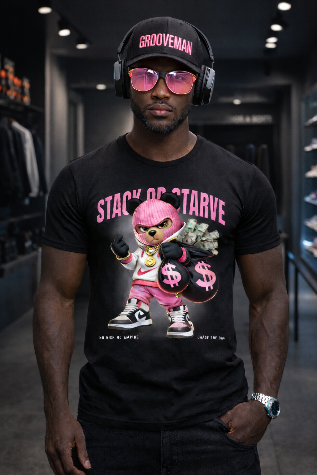 “Stack or Starve” Pink Bear Streetwear | Grooveman Exclusive
