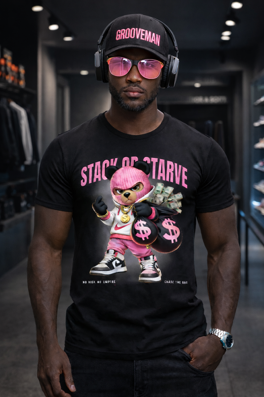 “Stack or Starve” Pink Bear Streetwear | Grooveman Exclusive