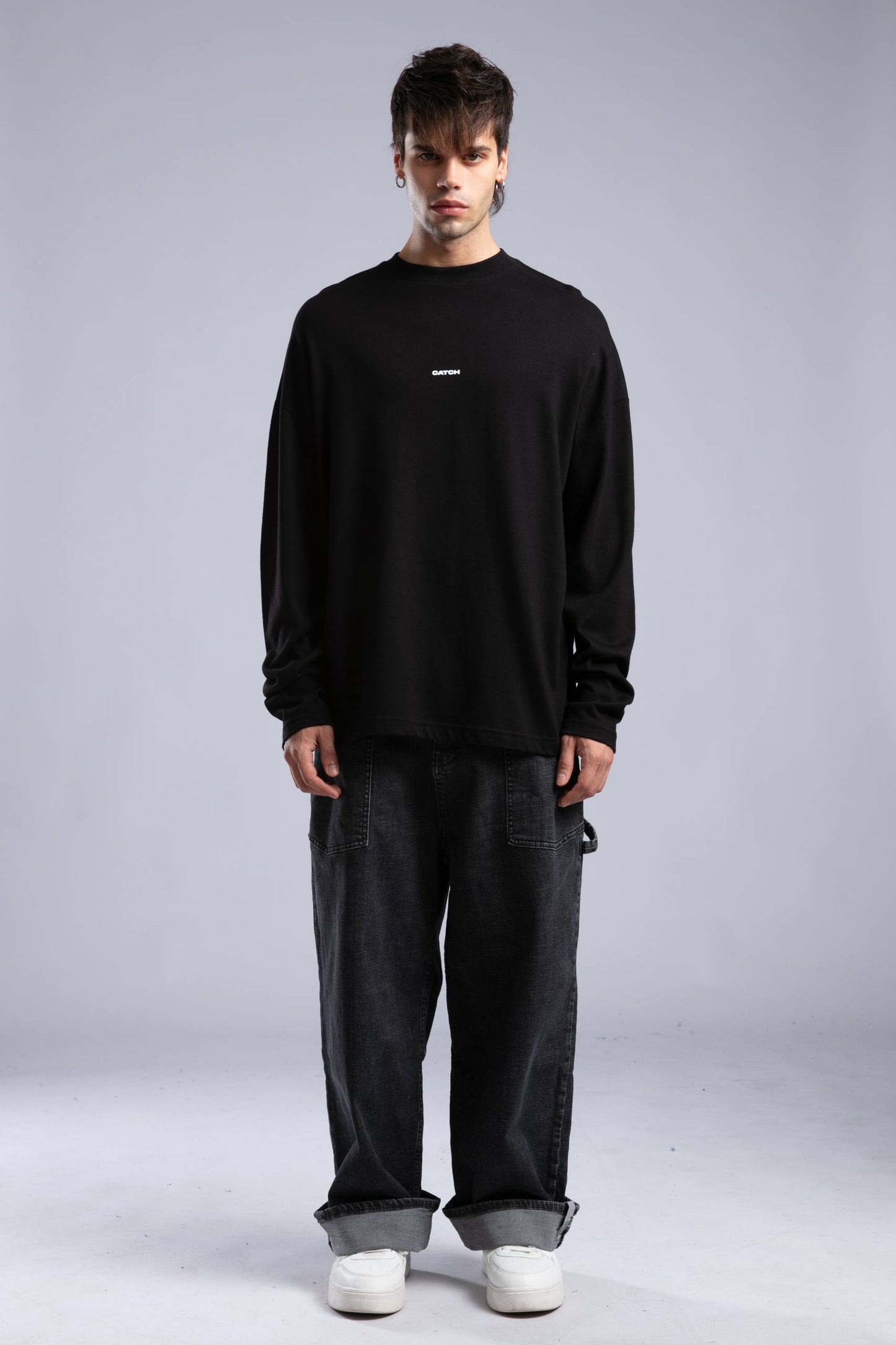 Minimalist Layered Long Sleeve Oversized T-shirt – White & Black