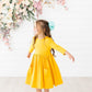 Mustard 3/4 Sleeve Pocket Twirl Dress