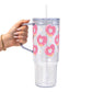 Valentine's Day Pink Donut Heart Glass Cup, Mug & Tumbler with Lid and Straw