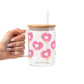 Valentine's Day Pink Donut Heart Glass Cup, Mug & Tumbler with Lid and Straw