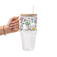 Valentine's Day Candy Hearts Ghostie Glass Cup, Mug & Tumbler with Lid and Straw