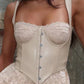 Sexy Leather Bra Strap Lace Stitching Puffy Tiered Dress Summer Set