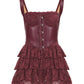 Sexy Leather Bra Strap Lace Stitching Puffy Tiered Dress Summer Set