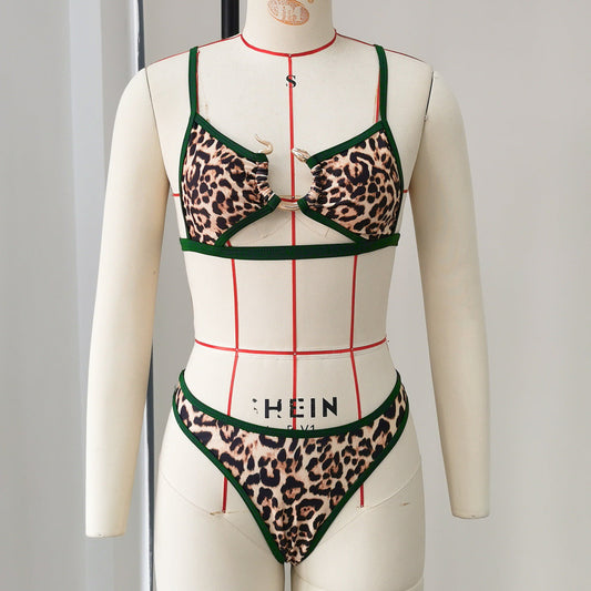 High Slit Low Waist Leopard Print  Briefs Bikini