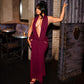 Sexy Halter Deep V Plunge neck Backless Split Solid Color Dress