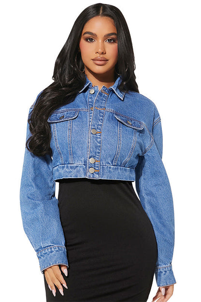 “Peek, No Boo” Denim Crop Jacket