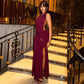 Sexy Halter Deep V Plunge neck Backless Split Solid Color Dress