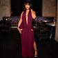 Sexy Halter Deep V Plunge neck Backless Split Solid Color Dress
