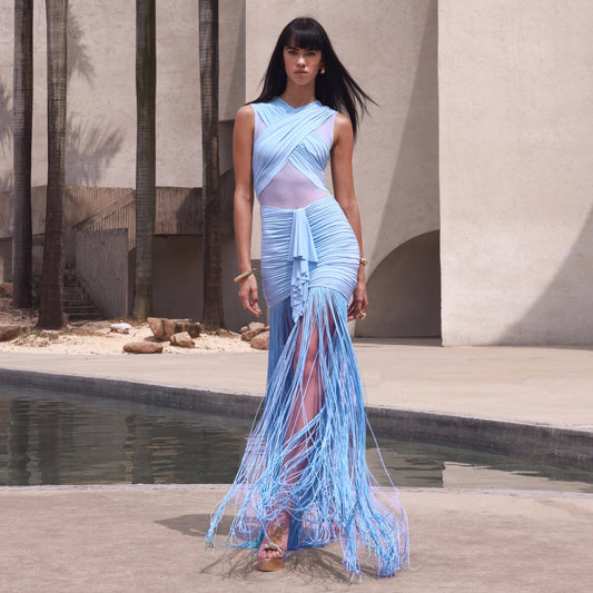 Sexy Solid Color Sling See through Mesh Pleats Cross Dress Vacation