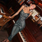 Autumn Suspenders Low Cut Backless Print Back Slit Slim Fit Sexy Dress