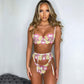 Print Pattern Three-Point Garter Suit