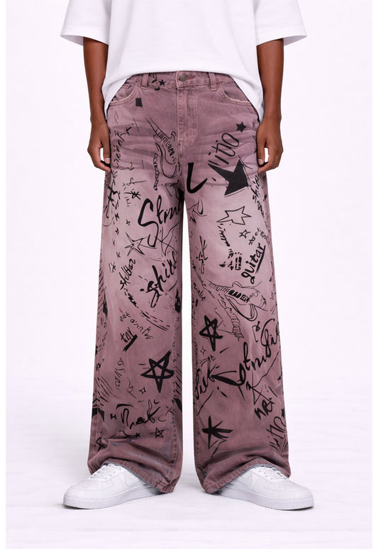 MAROON GRAFFITI DENIM
