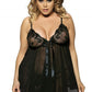 Mesh Babydoll with Embroidery Top and Satin Ribbons Hem