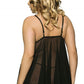 Mesh Babydoll with Embroidery Top and Satin Ribbons Hem
