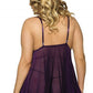 Mesh Babydoll with Embroidery Top and Satin Ribbons Hem