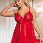 Mesh Babydoll with Embroidery Top and Satin Ribbons Hem