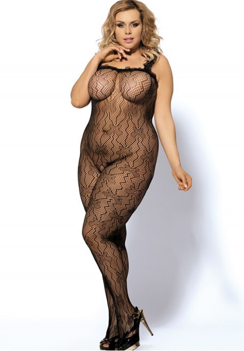 Black Lace Patterned Bodystocking
