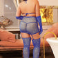 Plus Size Blue Sexy Diamond Fishnet Bodystocking with Gloves