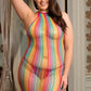 Sexy Rainbow Mesh Hollow Out Bodystocking Dress